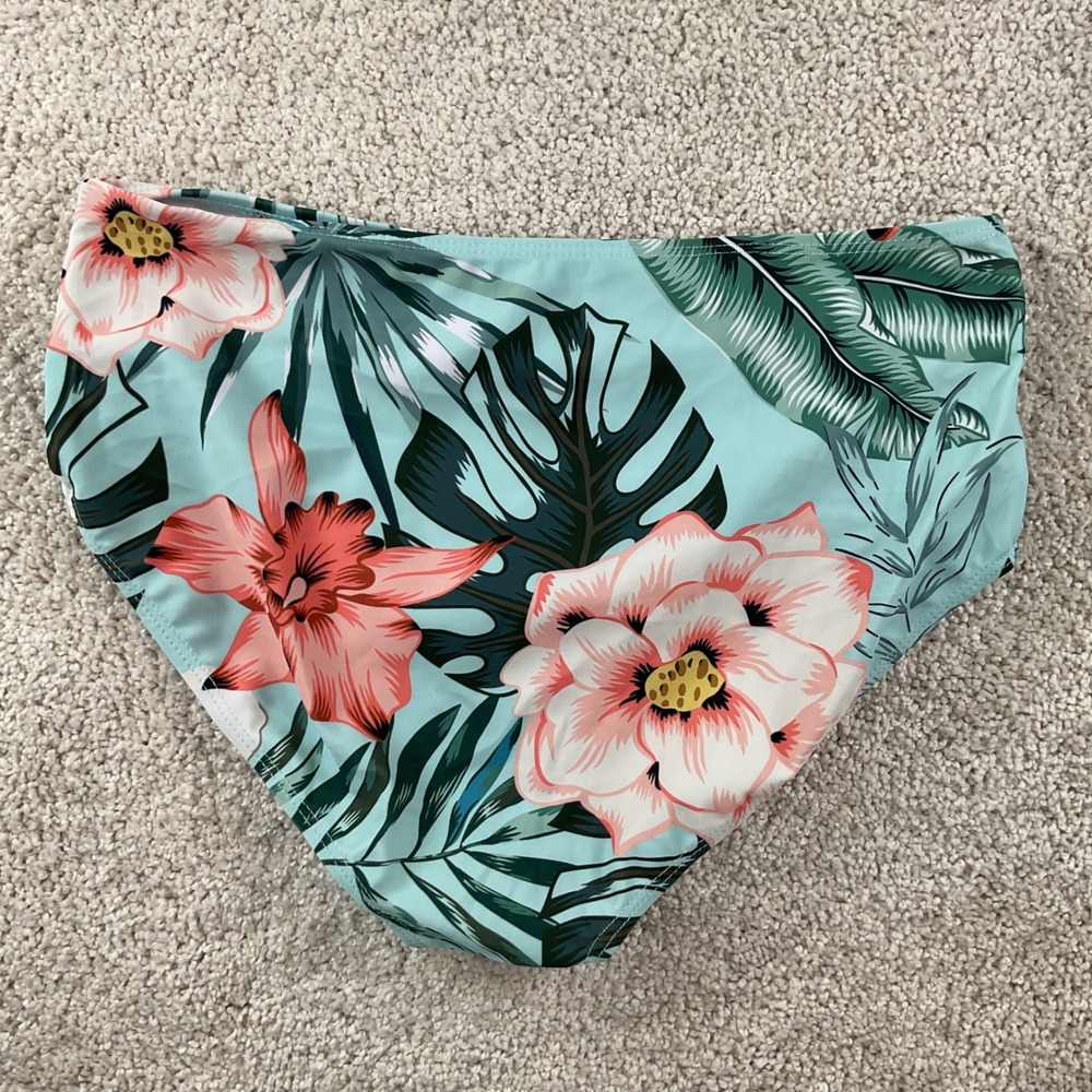 Girls Light Blue Tropical Floral Tankini Ruffle Twist Back Swimsuit Set 15-16Y - Picture 8 of 10
